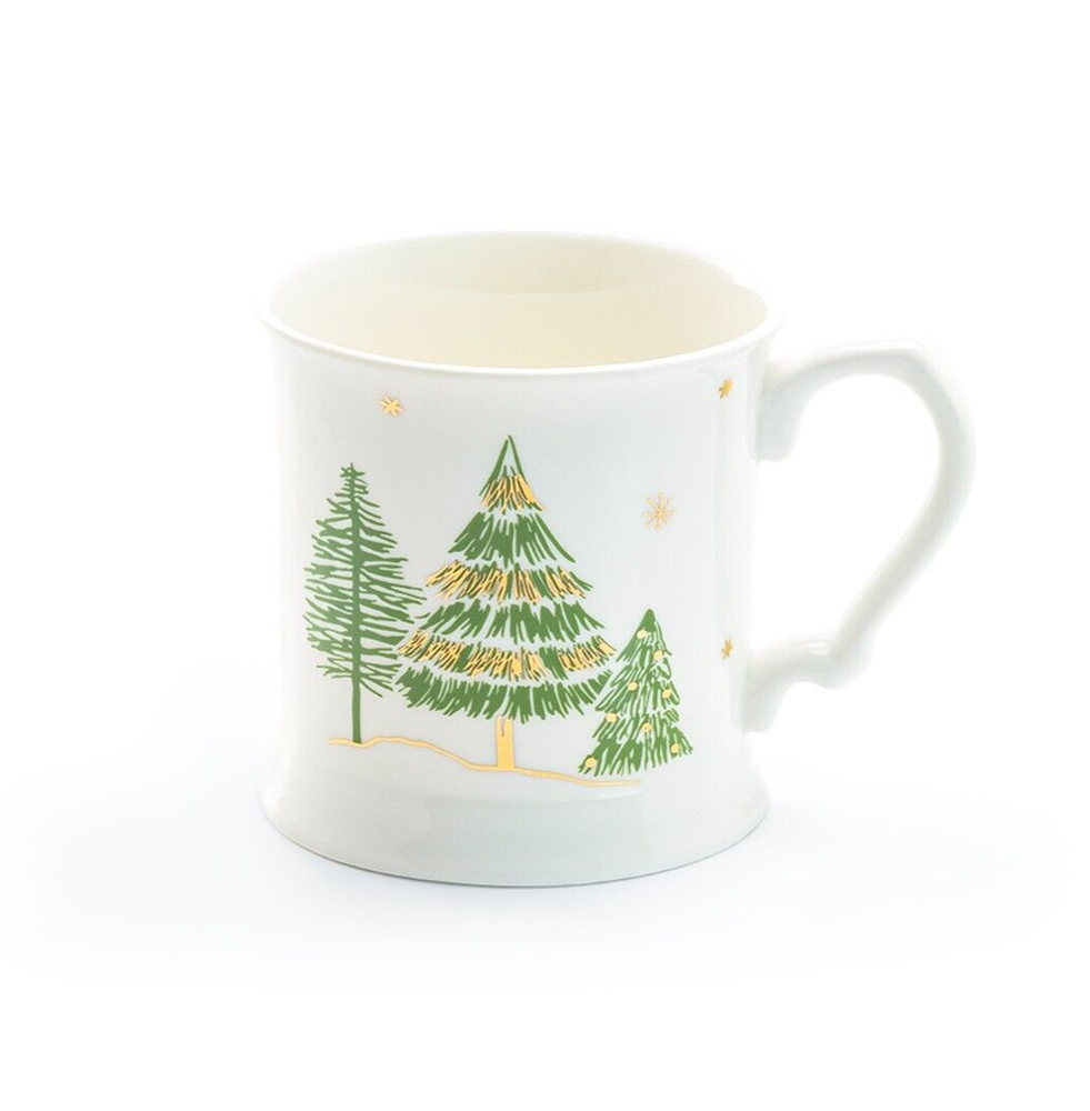 Grace Teaware Christmas Pine Trees Fine Porcelain Mug 12oz