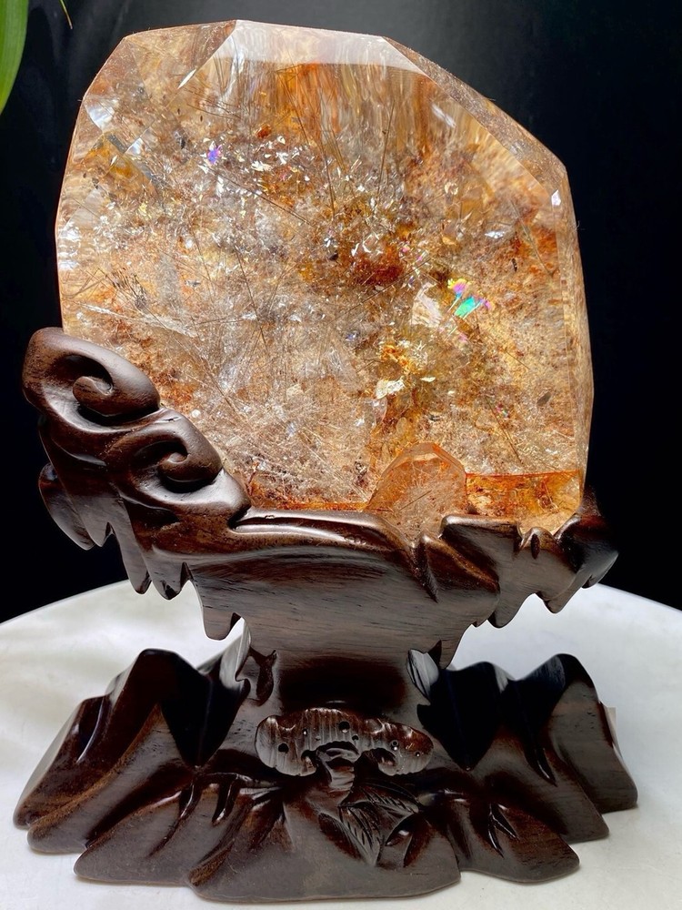 3.7LB Natural Ghost Phantom Quartz Obelisk with Rutile Crystal Wand Tower Gift