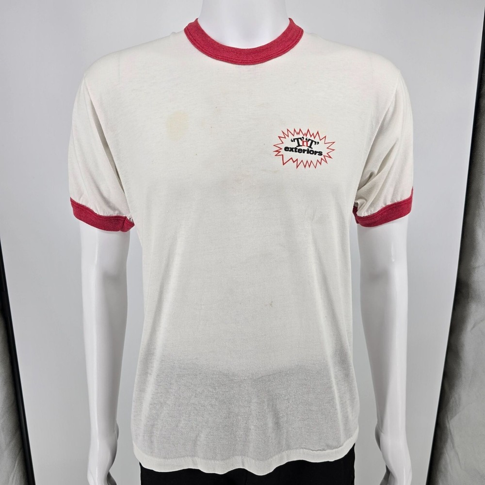 Vintage 1980s Screen Stars 'T'N'T' Exteriors Ringer Tee Promo T-Shirt (M/L)