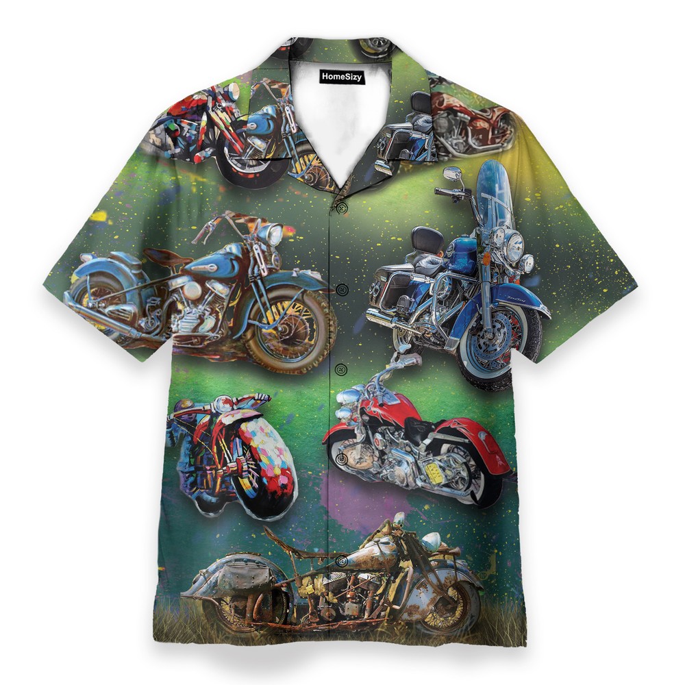 Motorcycle Vintage Mens Buttons Up Shirts   Hawaiian Shirt