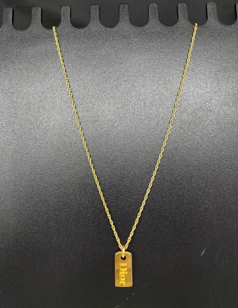 Christian Dior Y0619 Logo Plate Necklace in Gold Tone