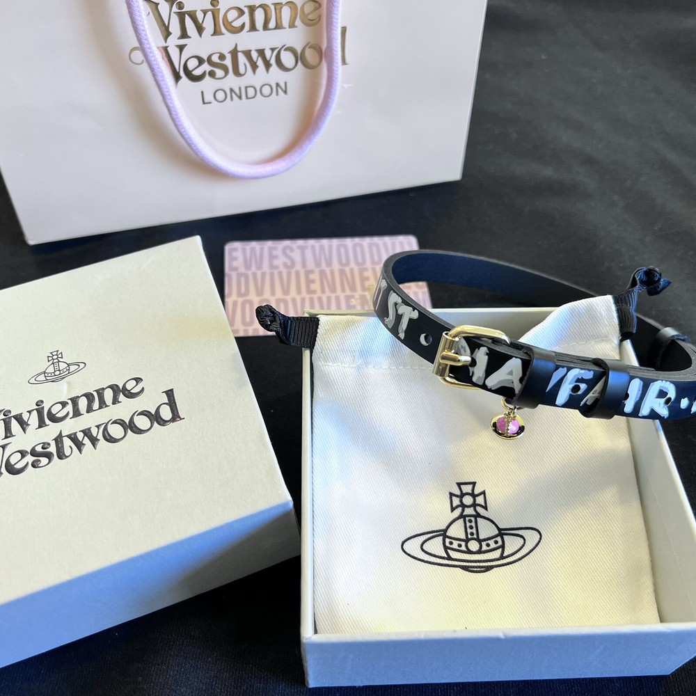 vivienne westwood Nana Logo leather chocker With 3D Pink Orb Saturn Gold Tone