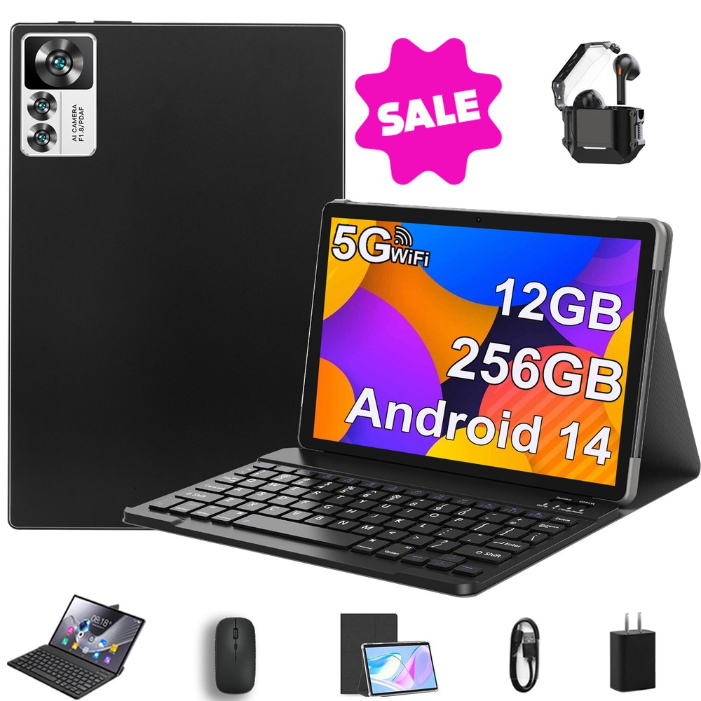 Tablet 2024 Latest Android 14 12GB RAM 256GB ROM Powerful Octa-Core+13MP Camera