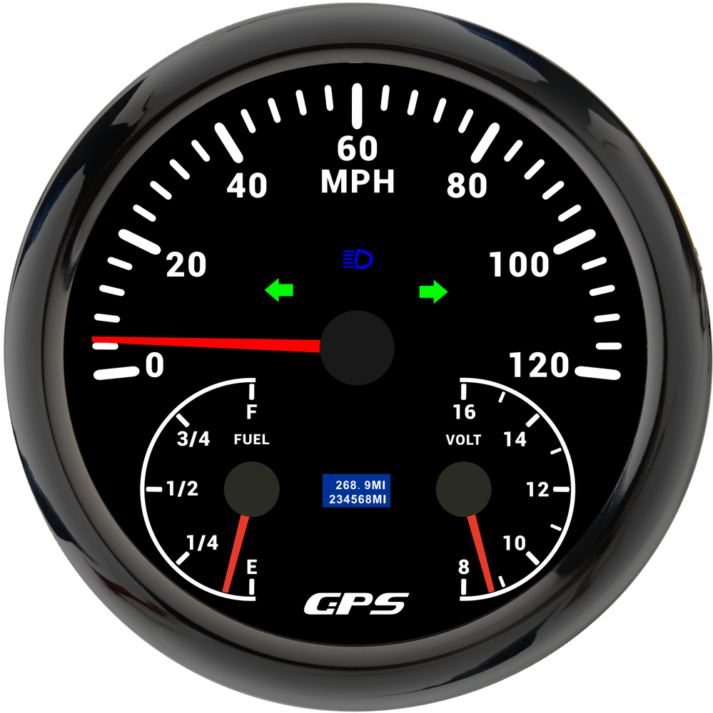 110mm 3-in-1 GPS Speedometer with Fuel & Voltage Gauge Red Backlight