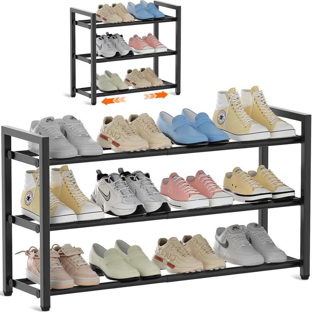 3-Tier Expandable Metal Shoe Rack Adjustable Storage Shelf