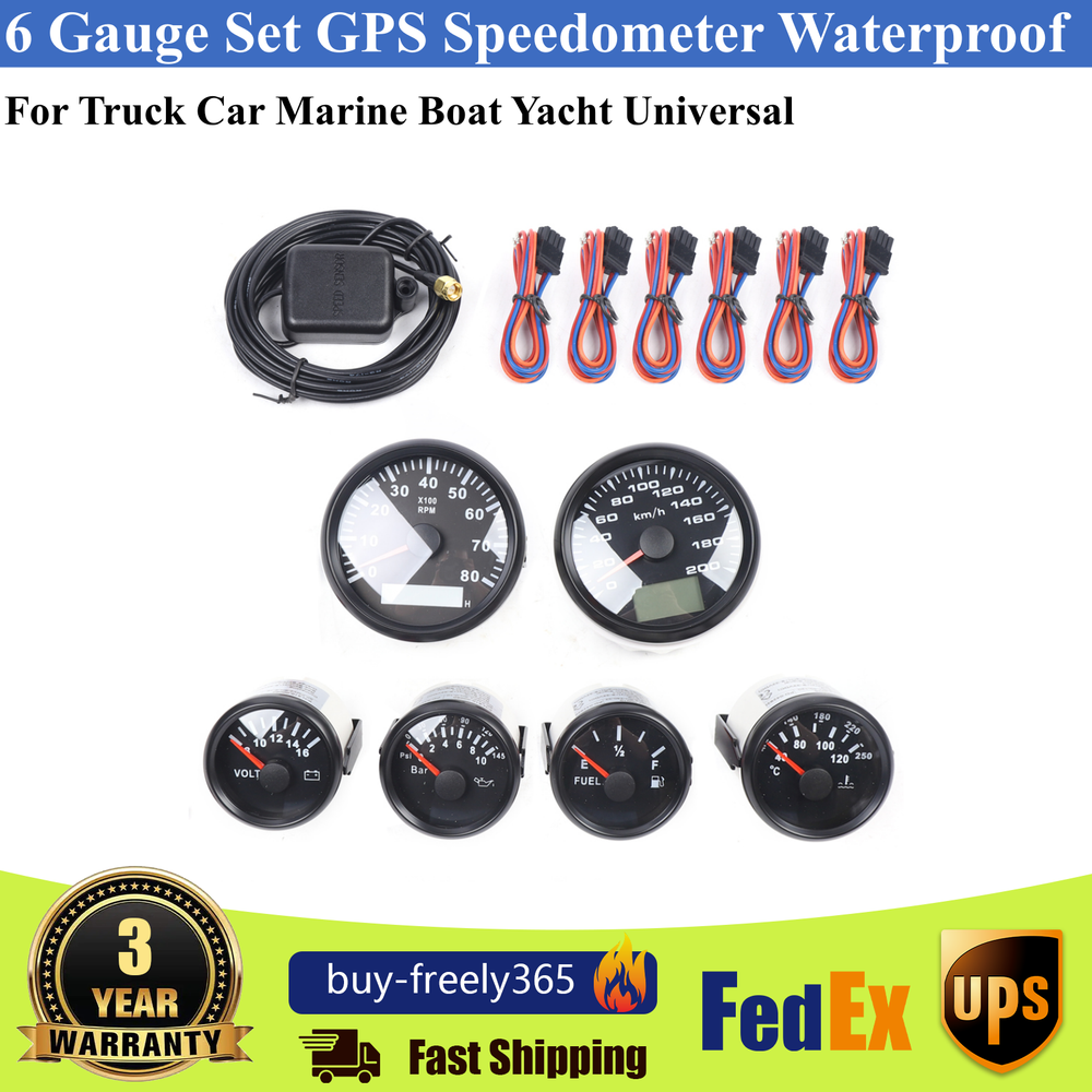 6 Gauge Set GPS Speedometer Waterproof for Truck Car Marine Boat Yacht Universal