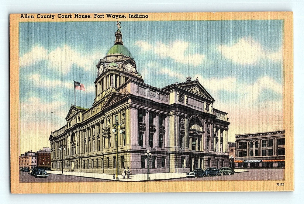 Allen County Court House Fort Wayne Indiana Street View Vintage Postcard G3