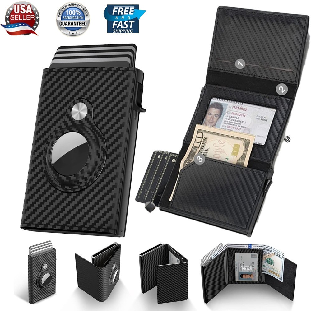 Men's Slim PopUp Bifold Carbon Fiber Wallet, RFID Blocking, Money Clip, Men Gift
