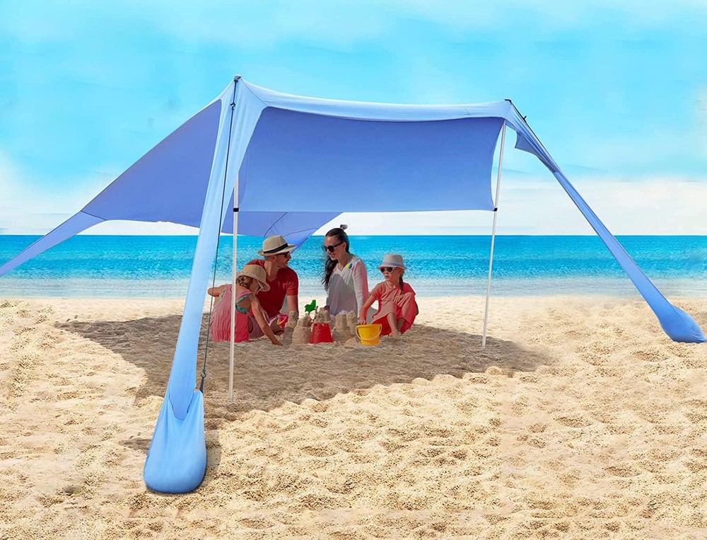Beach Tent Sun Shelter, Portable Beach Shade Canopy UPF50+ with Sandbags for ...
