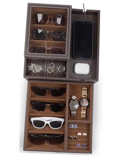 Trendy Lookout Sunglasses and Eyeglasses Organizer with Secure Storage Display Case  