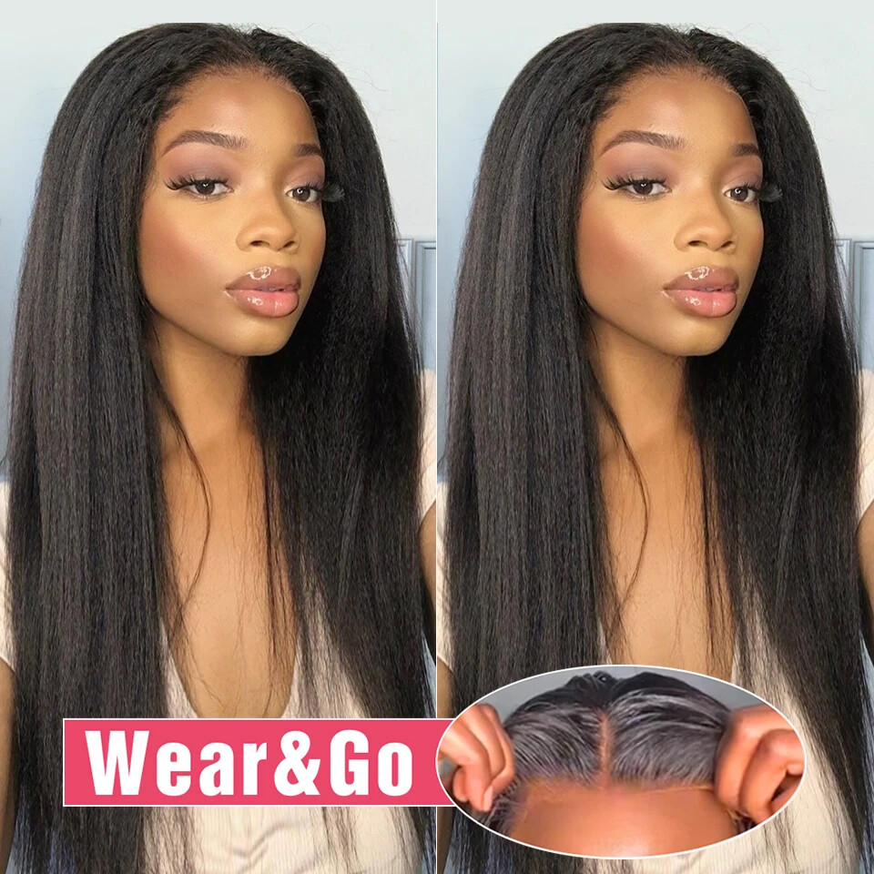 Kinky Straight HD Lace Glueless Human Hair Wig Preplucked For Women