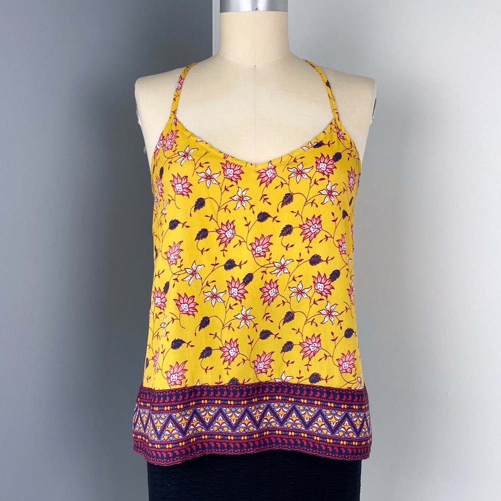 Hollister Women's Floral Print Racerback Tank Top Yellow Size S
