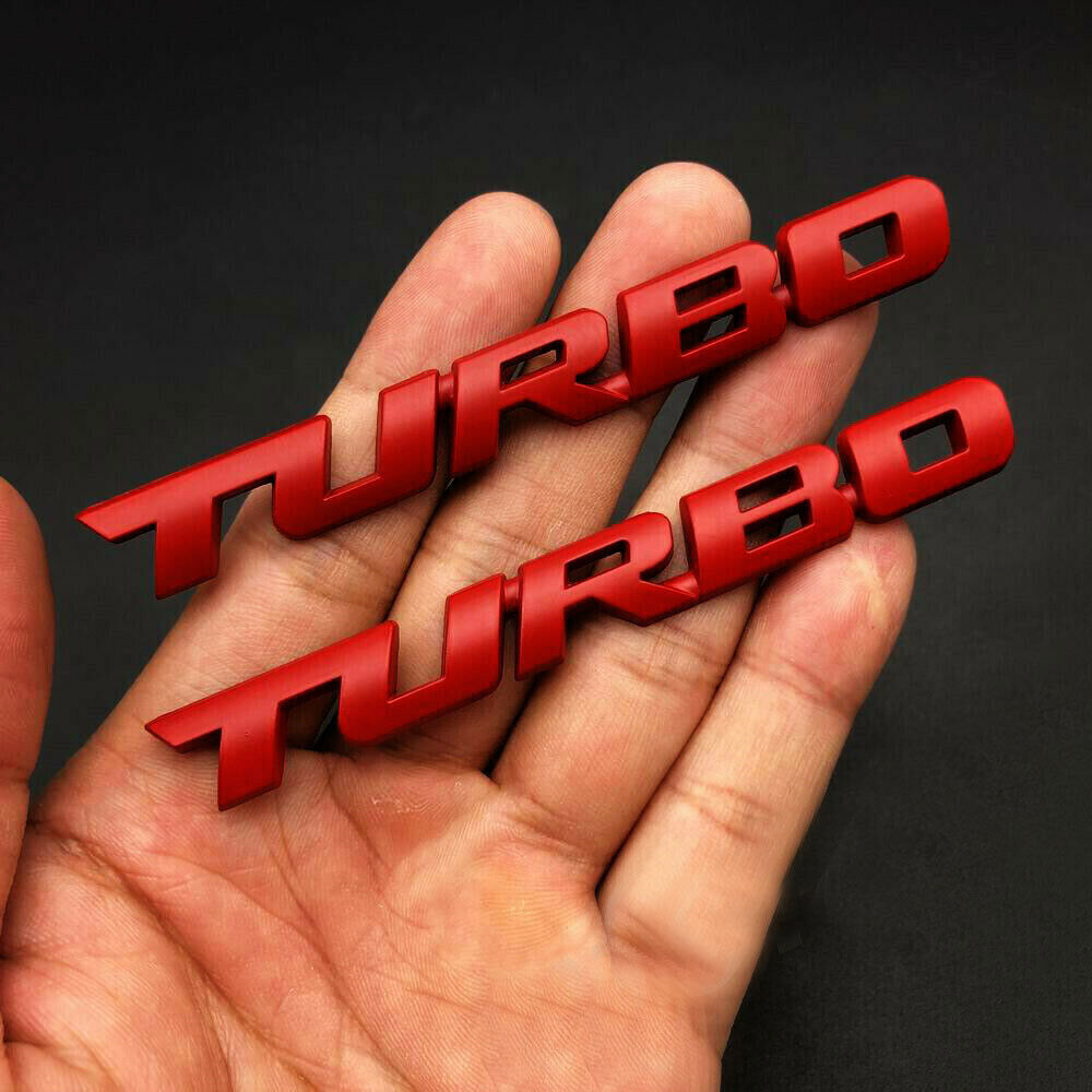 2PCS Red TURBO Logo Letter Car Stickers 3D Metal Emblem Badge Auto Accessories