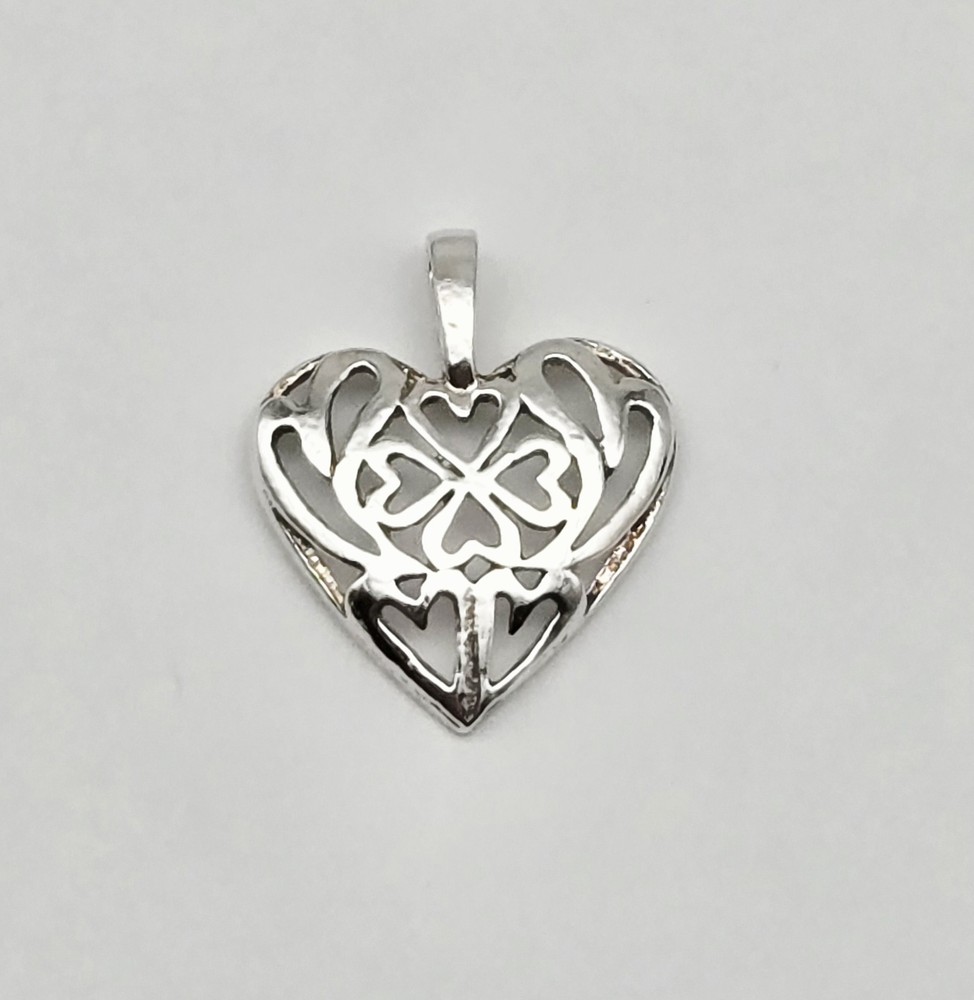 VTG 925 Sterling Silver Celtic Clover Heart Filigree Petite Pendant 1.0g