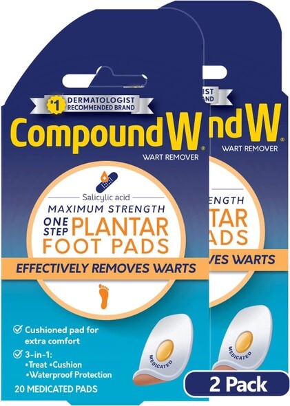 Compound W Pads One Step PLANTAR FOOT PADS x40 Total Wart Remover Pads (2 PACK)