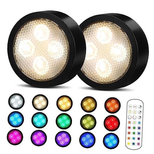 Puck Lights with Remote Control Battery Operated Wireless LED 2 Pack Black
