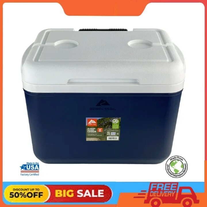 Ozark Trail 30 Quart Hard Side Wheeled Cooler, 42-Can Capacity, Blue
