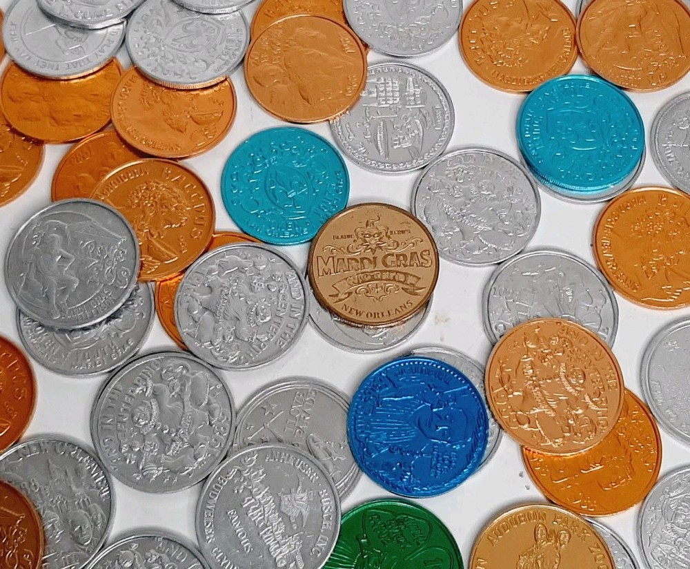 50 Assorted Mardi Gras Doubloons Gold Silver Krew Coins Bulk Lot