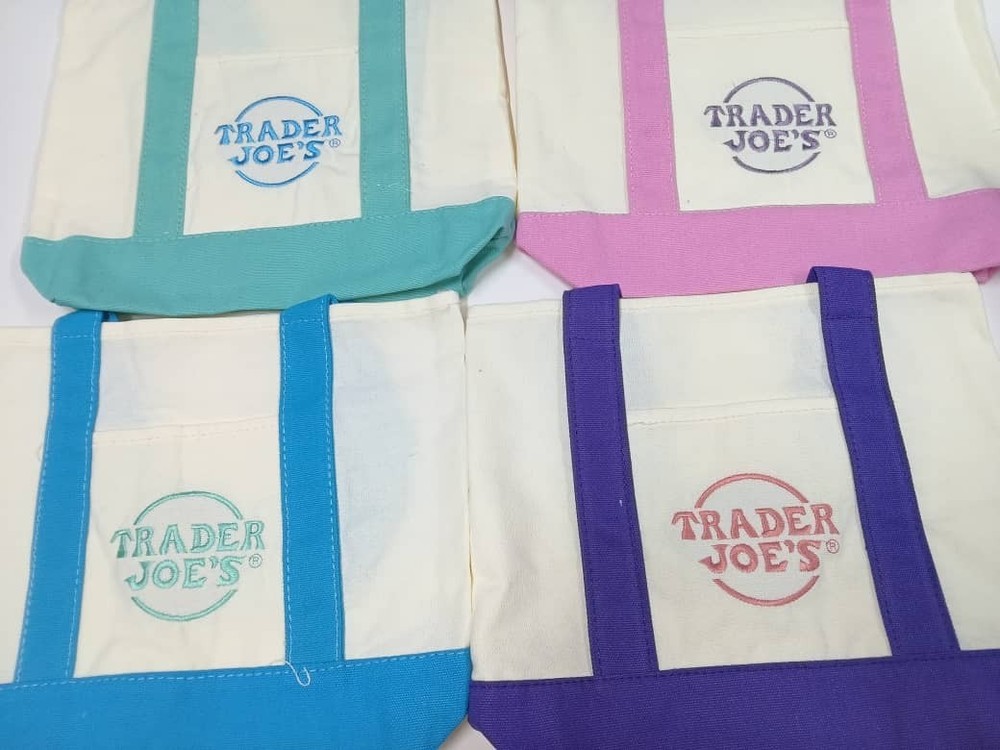 Trader Joes Mini Pastel Canvas Tote Bag Set 4 Colors NWT