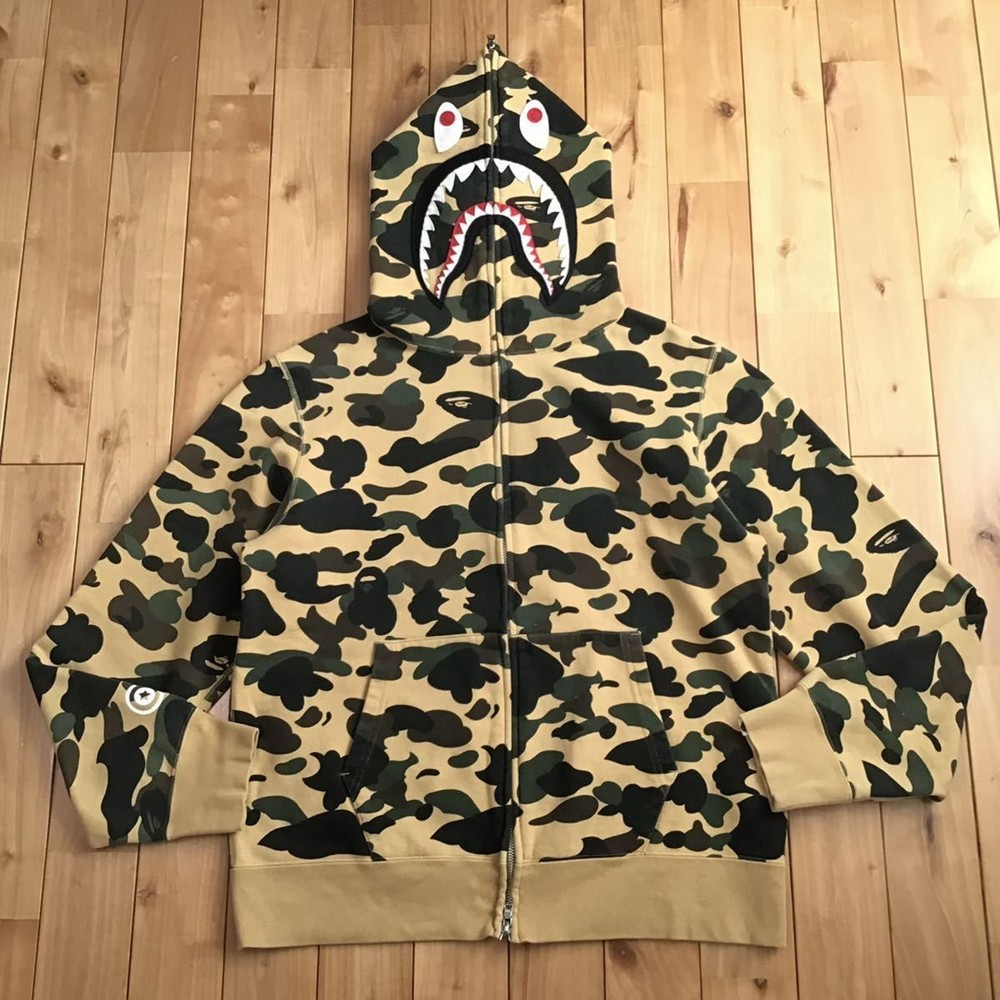 XL  1st camo yellow  hoodie a BAPE shark full zip From Japan