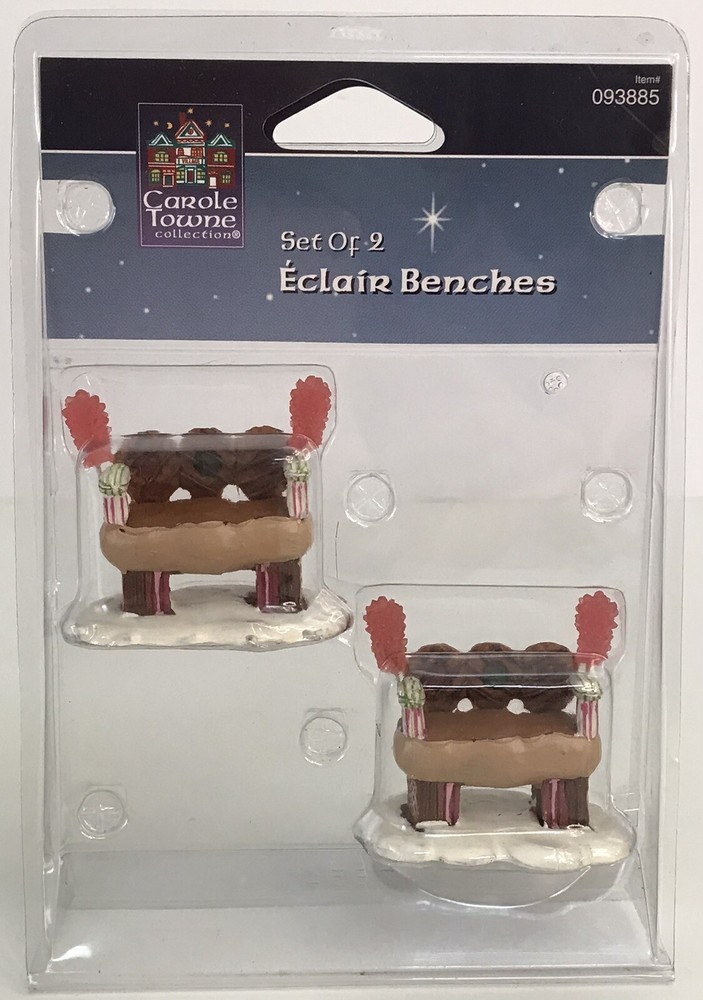 LEMAX Carole Towne Christmas Village BENCHES SUGAR & SPICE ECLAIR - 2014 - NEW