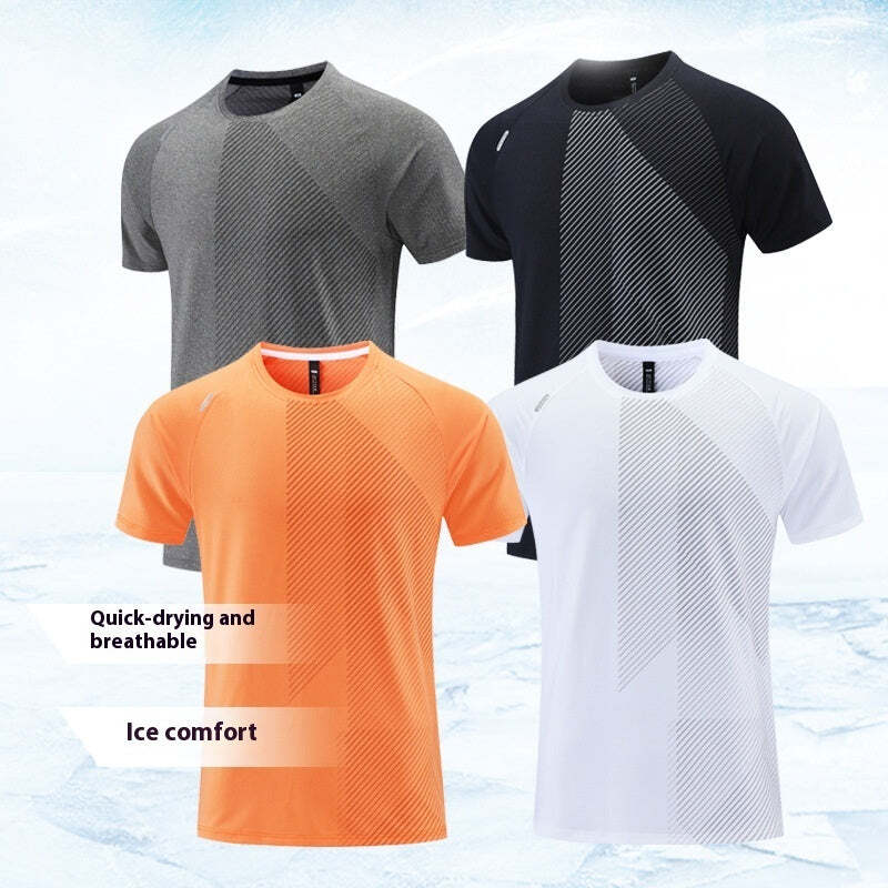 Thermal Transfer Printing Dark Grain Ice Silk Breathable Fitness Short Sleeve