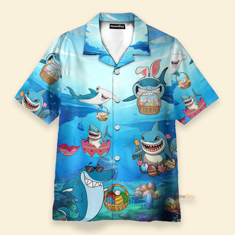 Happy Easter Day Shark   Hawaiian Shirt