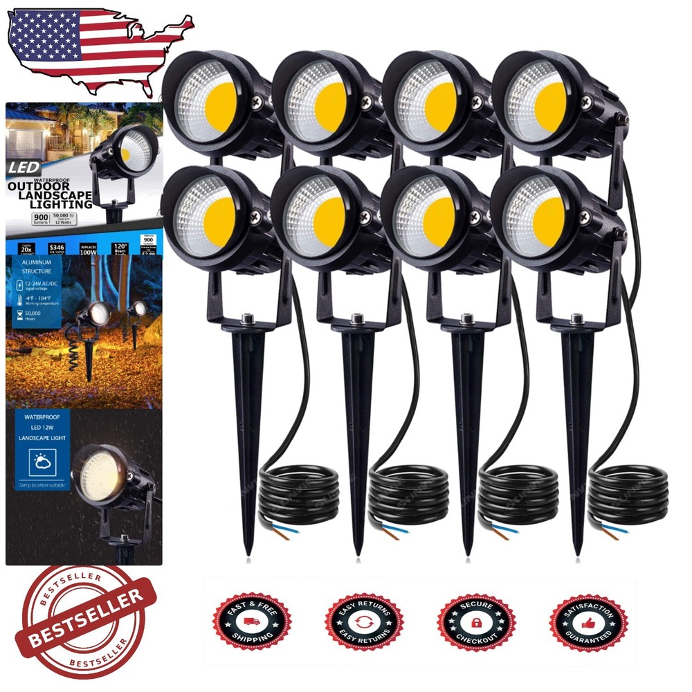 8 Super Warm White LED Garden Lights – Waterproof Outdoor Spotlights with Ground Spikes for Cozy Illumination