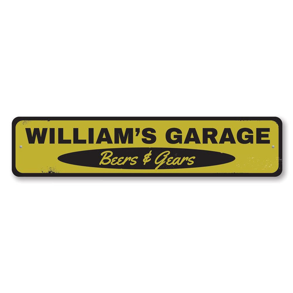 Garage Beers & Gears Sign, Personalized Mechanic Name Metal Decor Sign