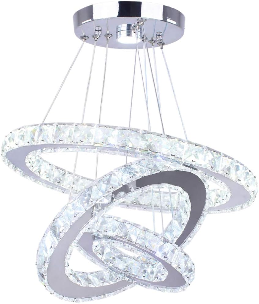 Modern 3-Ring Crystal LED Chandelier Adjustable Round Pendant Lighting
