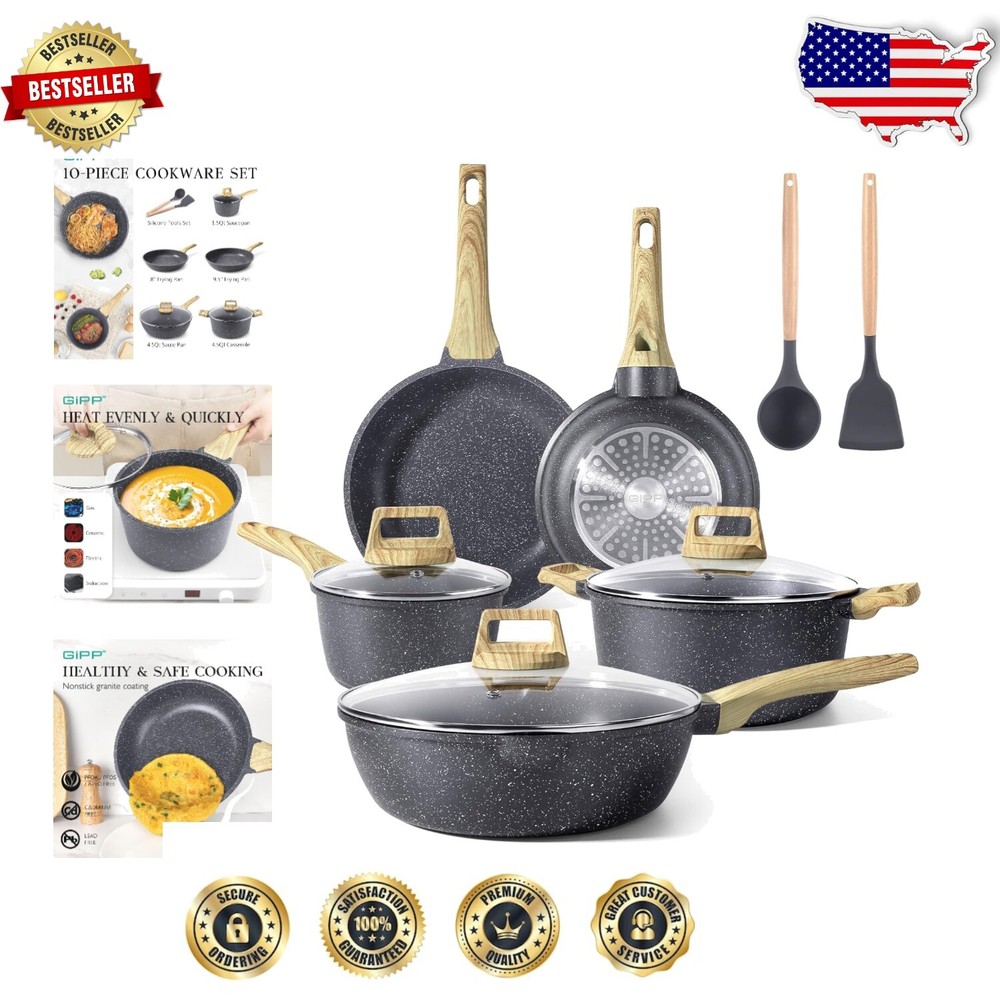 10-Piece Non-Stick White Granite Cookware Set - Induction & Safe Cooking
