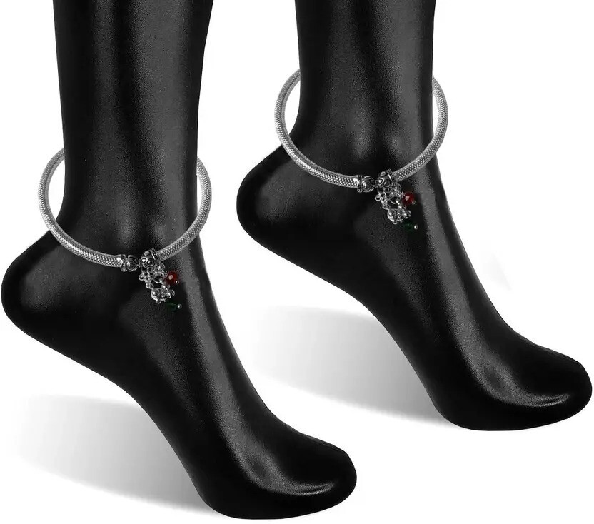 Silver Plated Indian Kada Payal Anklet Foot Chain Jewelry-image