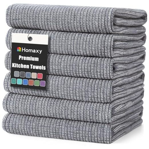 Premium Kitchen Towels(18”x 28”, 6 Pack), Large Cotton Kitchen Grey 6-pack