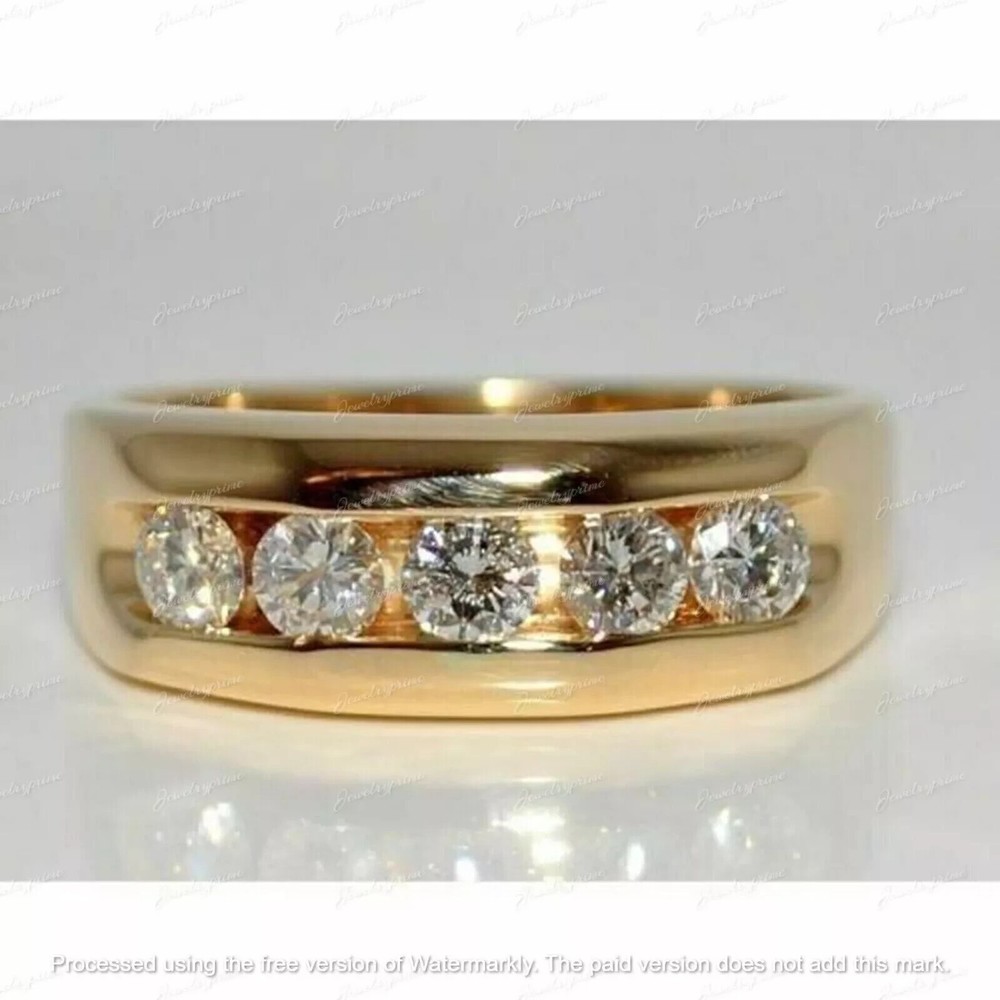 2Ct Round Cut Moissanite Men's Wedding Band in 14k Yellow Gold Plated