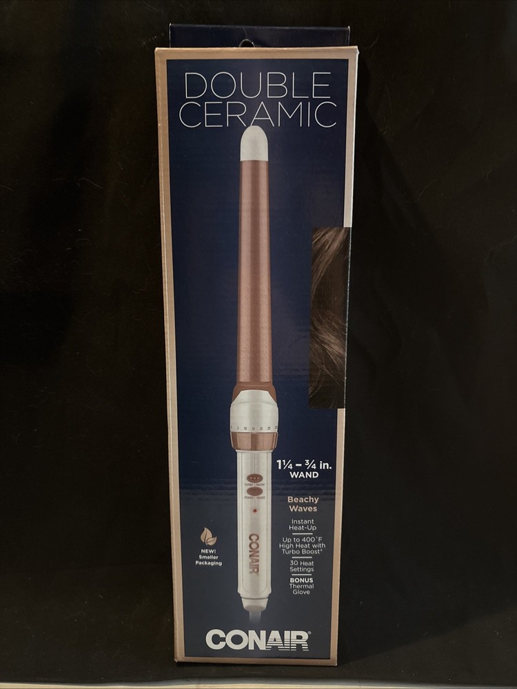 Conair 1¼ 3/4 Inch Double Ceramic Curling Iron Wand Styler White Rose Gold