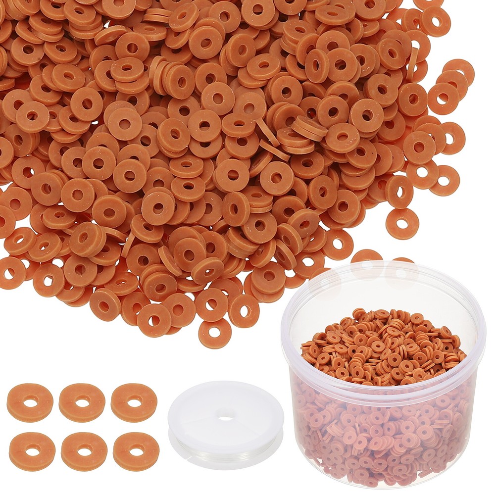 3000 Pcs Pale Brown 6mm Flat Clay Beads Friendship Bracelet DIY Kit with Cord