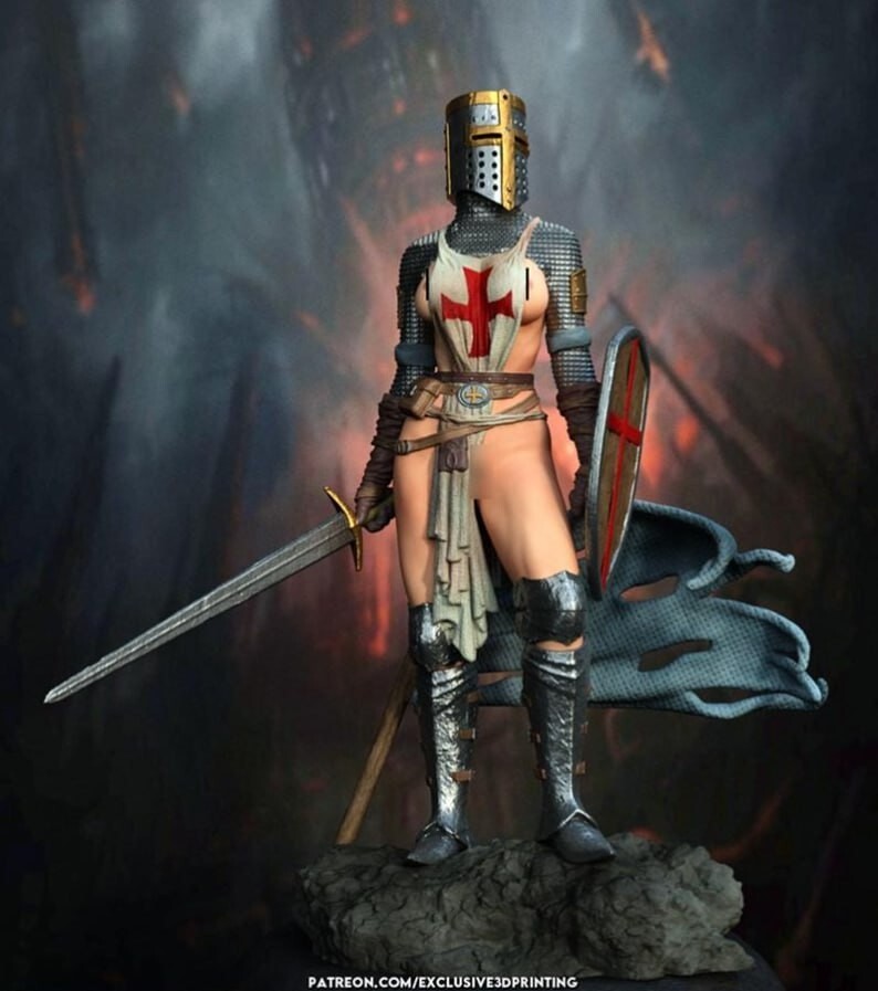 Knight Templar Woman 12K Resin Diorama Unpainted Model Kit-1-6 Scale