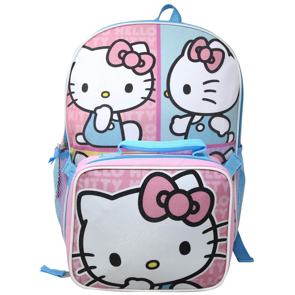 Hello Kitty and Friends Large 16 Inch Pink Blue Backpack with Lunch Bag for Girls