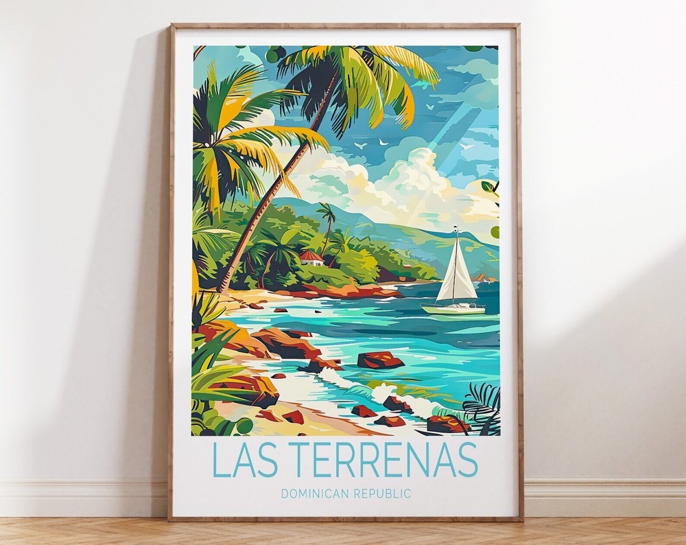 Las Terrenas Travel Poster Dominican Republic Coast Wall Art Las Terrenas
