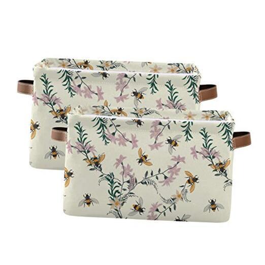 Storage Basket Cube Vintage Spring Bee Flower Large 2 PCS spring bee
