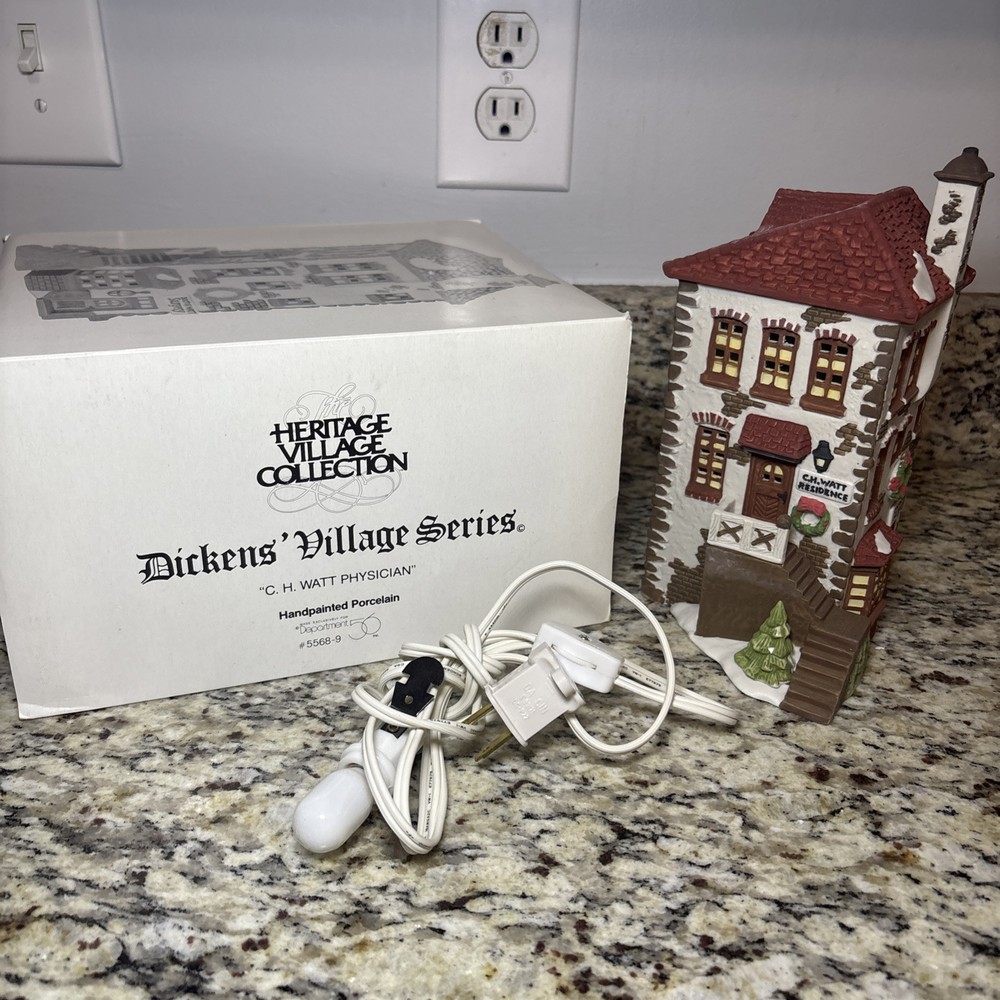 Department 56 Dickens Village C H Watt Physician Figurine with Box and Lights