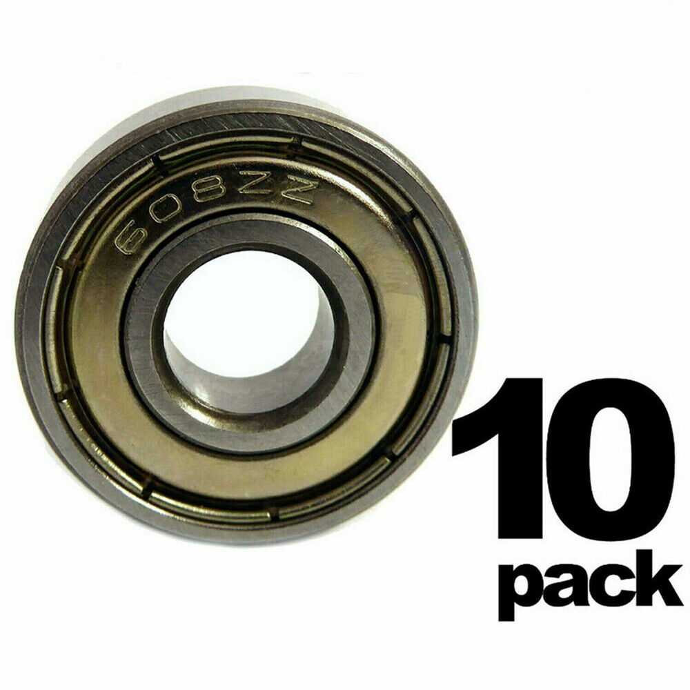 (10 QTY) 608-ZZ Ball Bearing 8x22x7 Dual Shielded Metal Chrome Skateboard 608ZZ