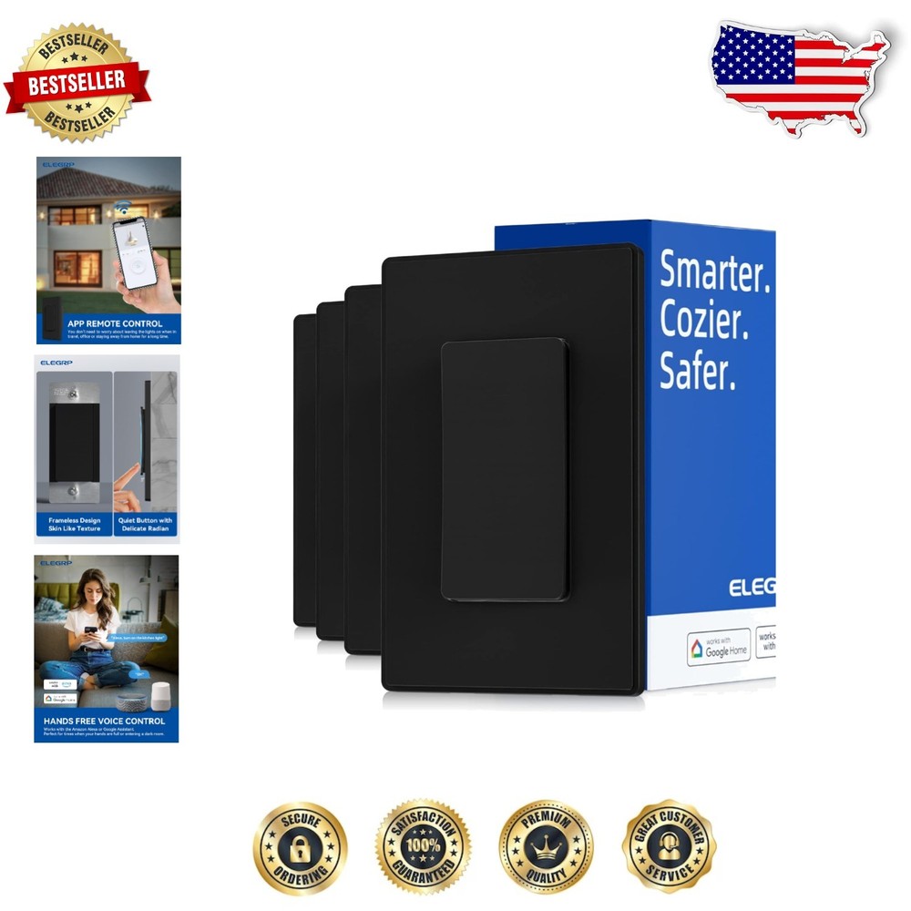 4-Pack Smart Wi-Fi Light Switch with Scheduling & Voice Control for Smart Homes