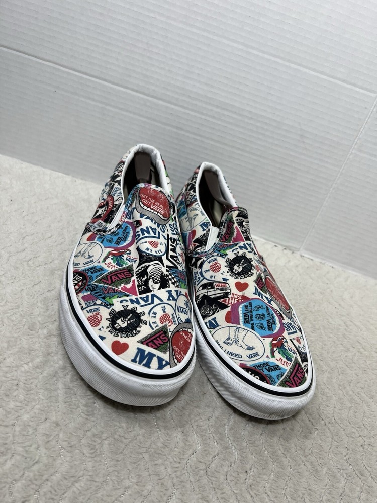 VANS Men’s Size 13 Classic Slip-on Textile Stickers Style Multicolor Sneakers