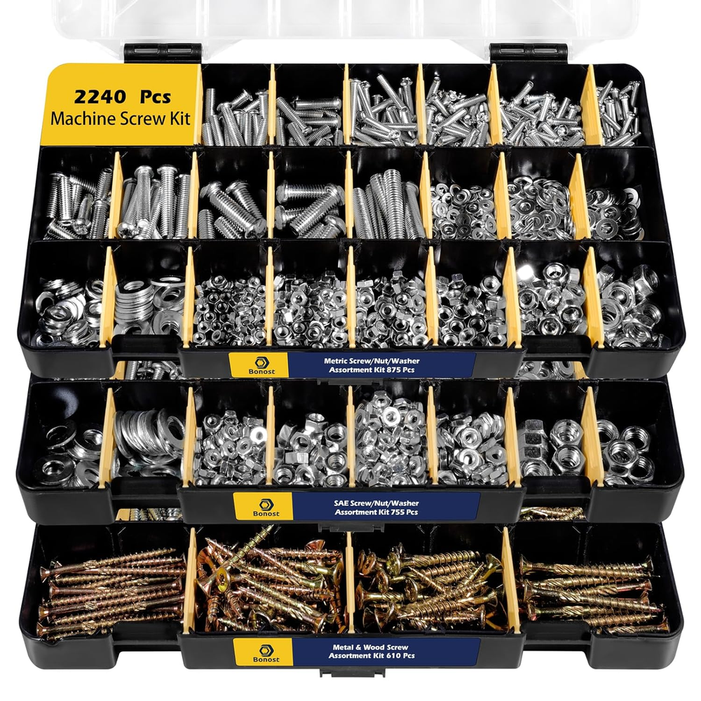 2240 Pieces Hardware Assortment Kit - Metric & Sae Machine Screw Assortme