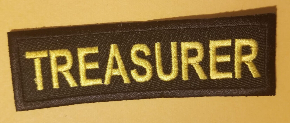TREASURER Club Officer Embroidered Patch Worldwide shipping gold/yellow