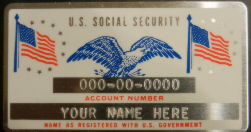 Metal Social Security ID Card - Flags - Red White Blue - Custom Engraved