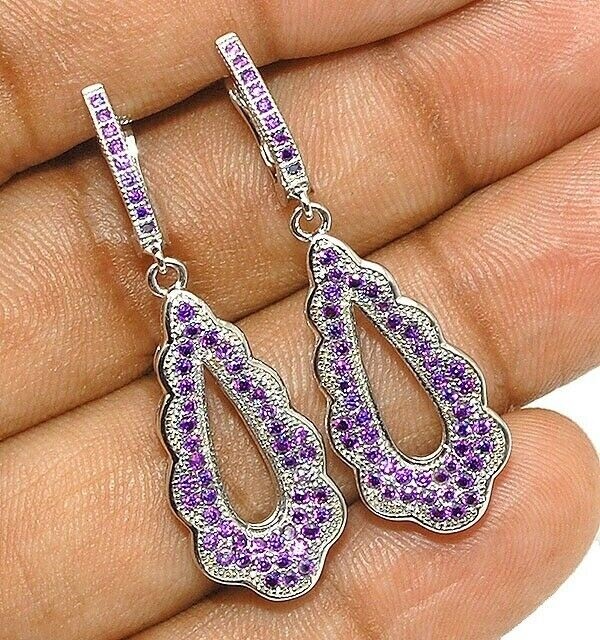 1CT Amethyst 925 Solid Genuine Sterling Silver Dangle Earrings Jewelry YB1-2