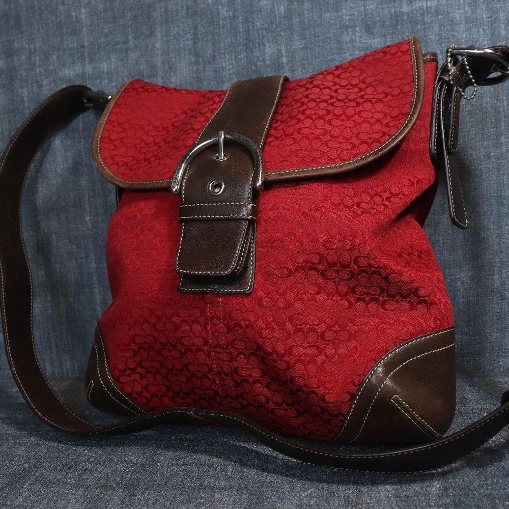 Vintage Coach Signature Canvas Shoulder Bag in Red 6377