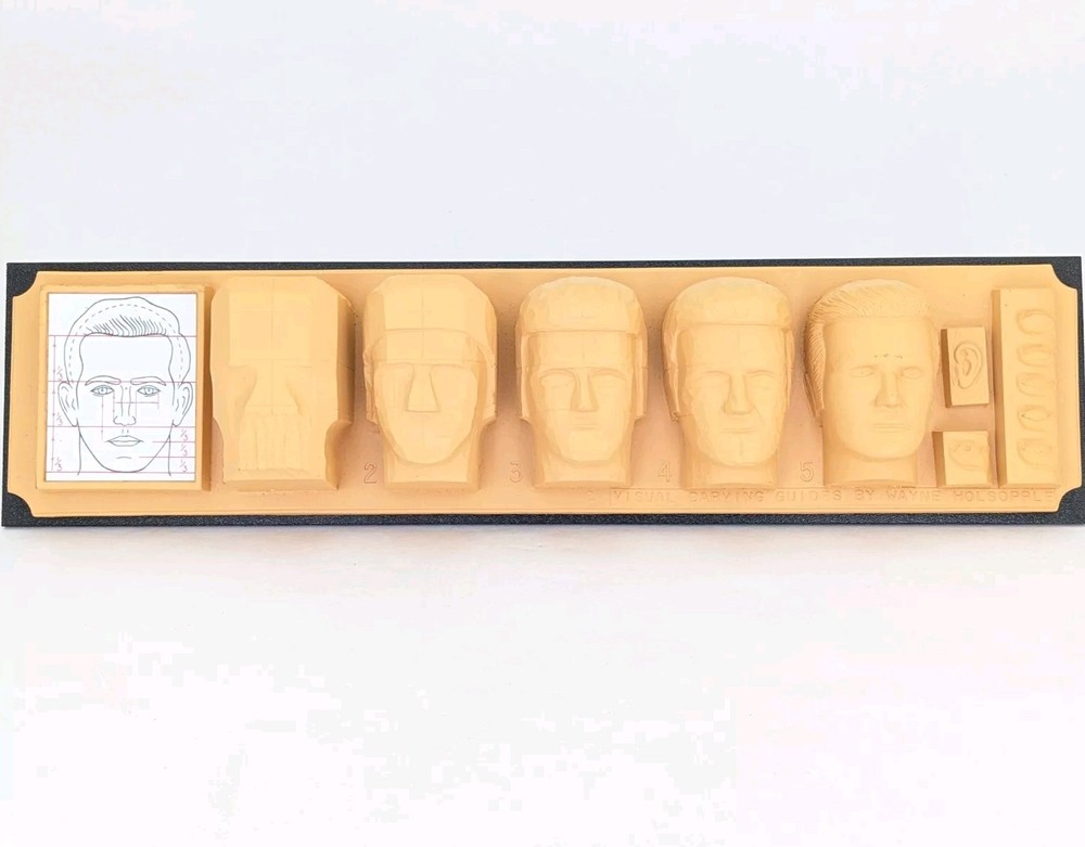 Visual Carving Guide Wayne Holsopple Vintage Art School Sculptor Face Reference-image